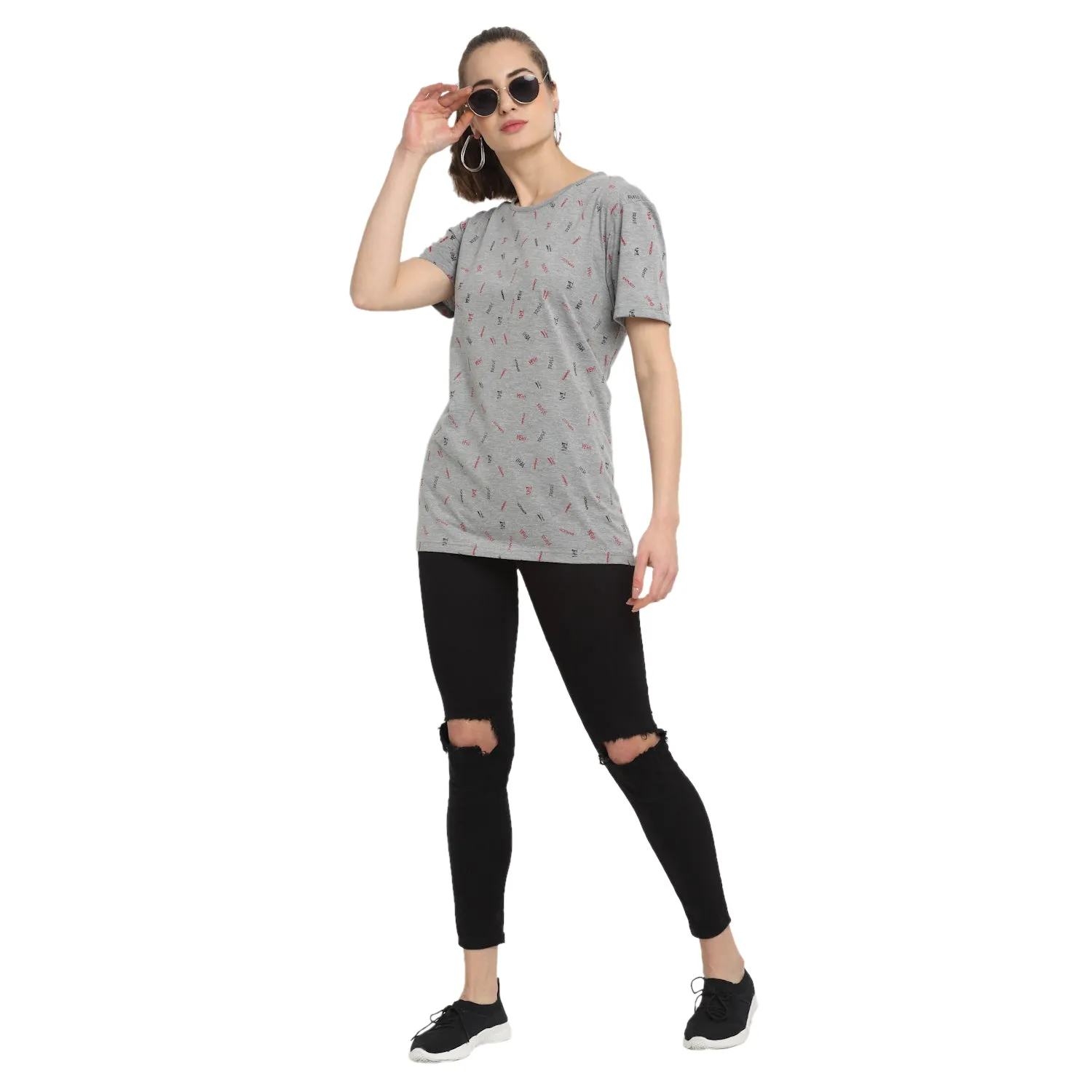 Vimal Jonney Grey Half Sleeve T-shirt For Women's