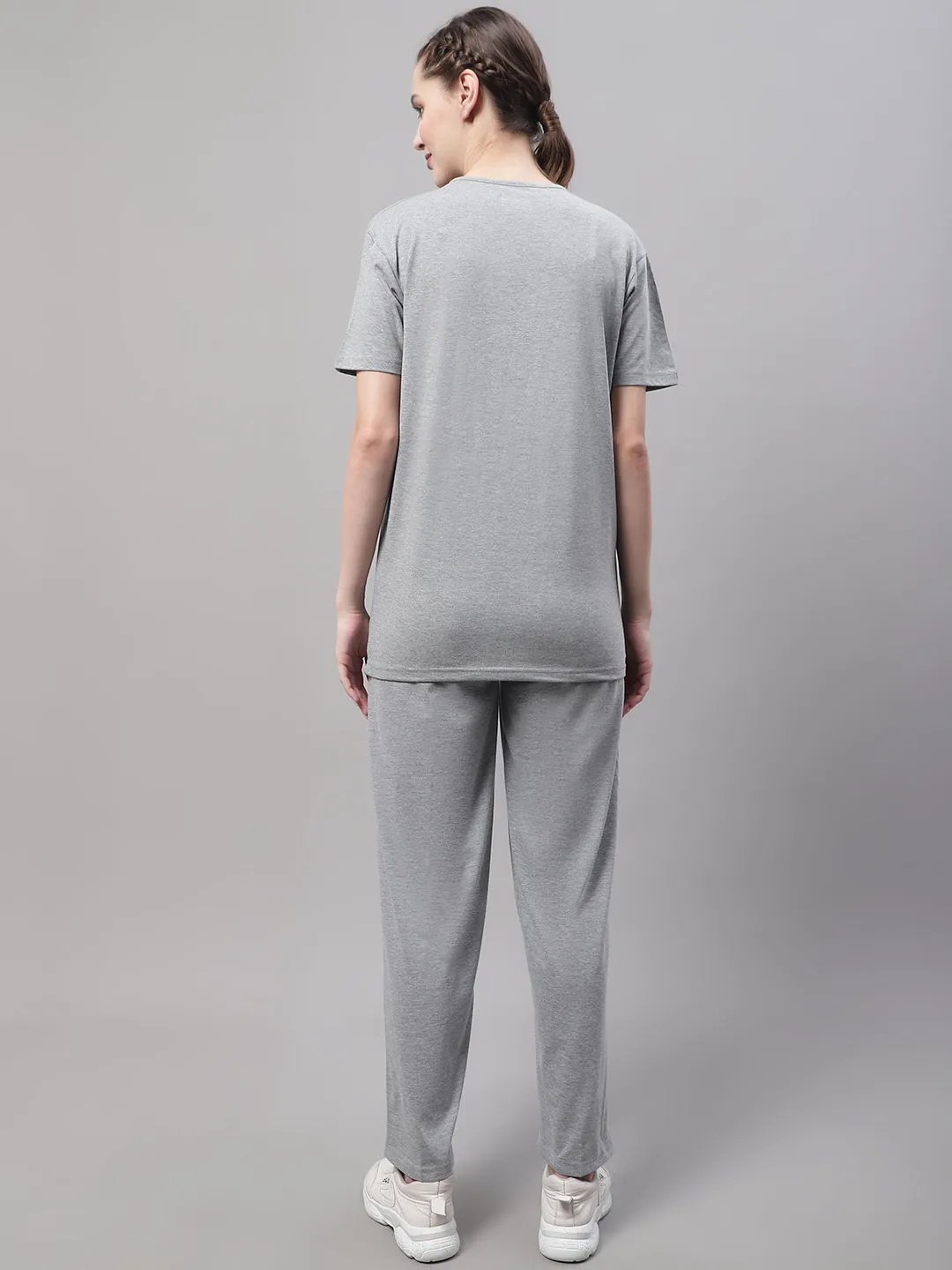 Vimal Jonney Grey Melange Cotton Solid Co-ord Set Tracksuit For Women