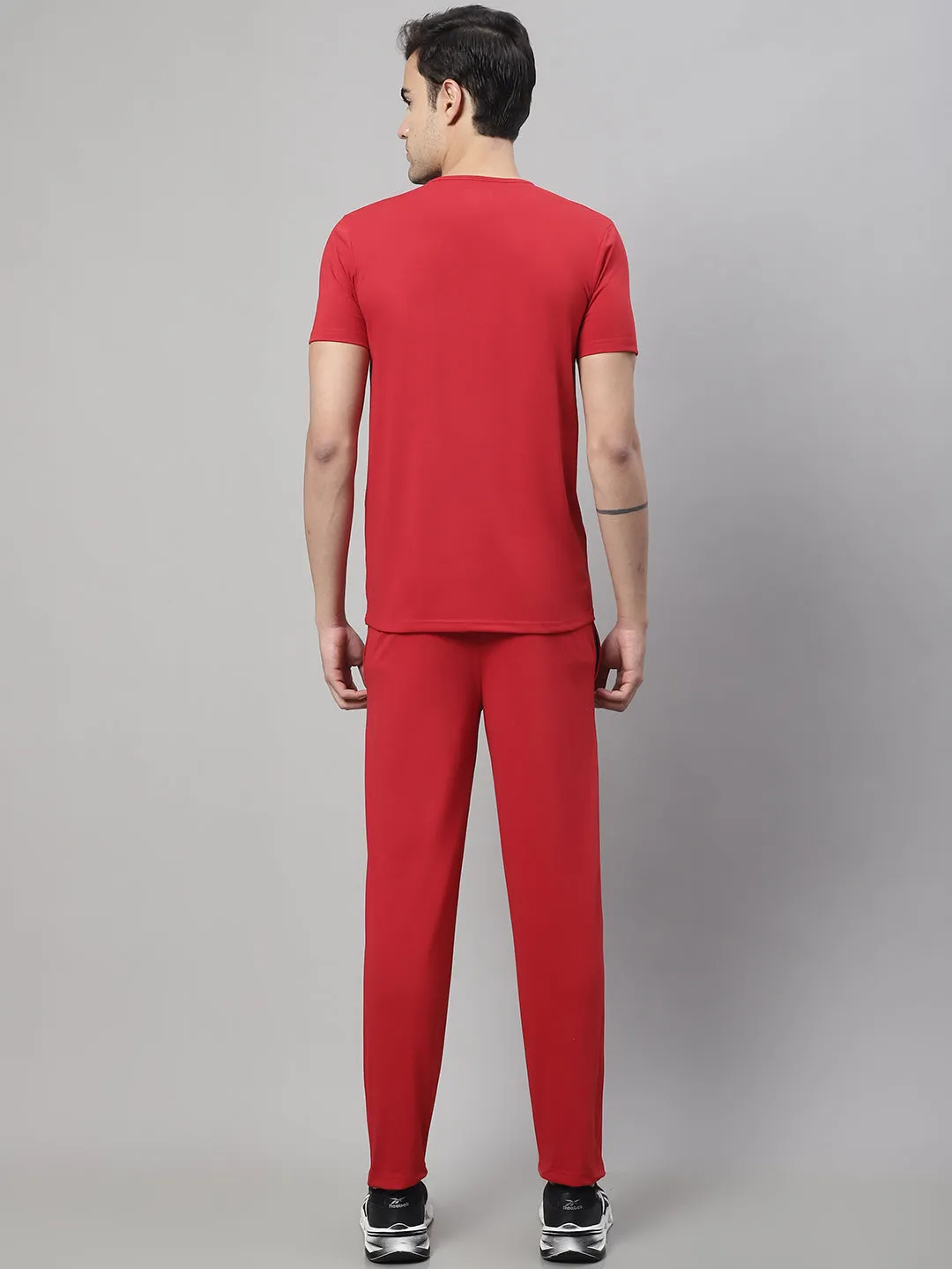 Vimal Jonney Red Cotton Solid Co-ord Set Tracksuit For Men(Zip On 1 Side Pocket)