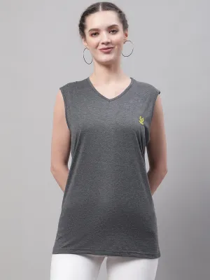 Vimal Jonney Regular Fit Cotton Solid Anthracite Gym Vest for Women