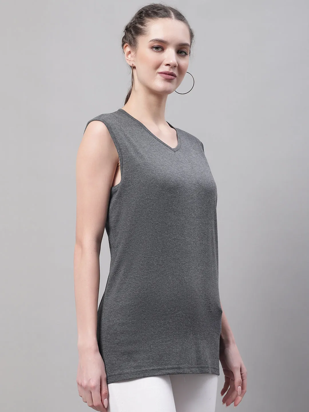 Vimal Jonney Regular Fit Cotton Solid Anthracite Gym Vest for Women