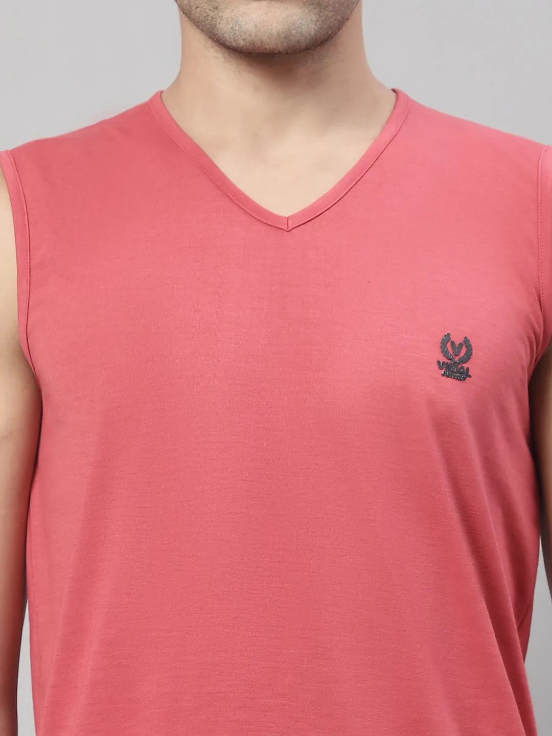 Vimal Jonney Regular Fit Cotton Solid Pink Gym Vest for Men