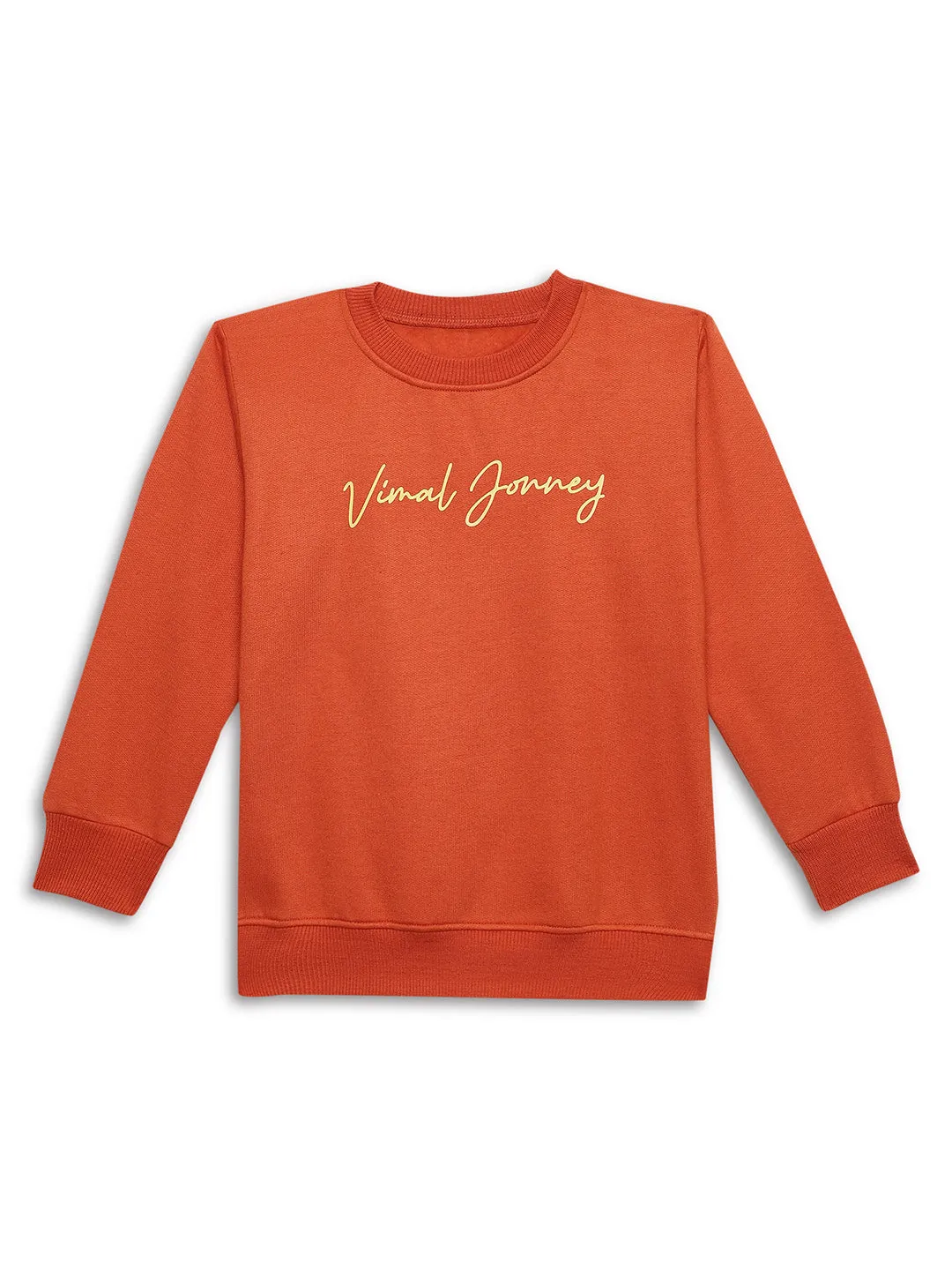 Vimal Jonney Rust Printed Round Neck Cotton Fleece Sweatshirt for Kids