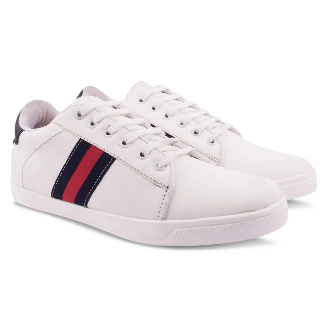 White Synthetic Leather Casual Shoes