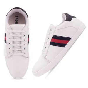 White Synthetic Leather Casual Shoes