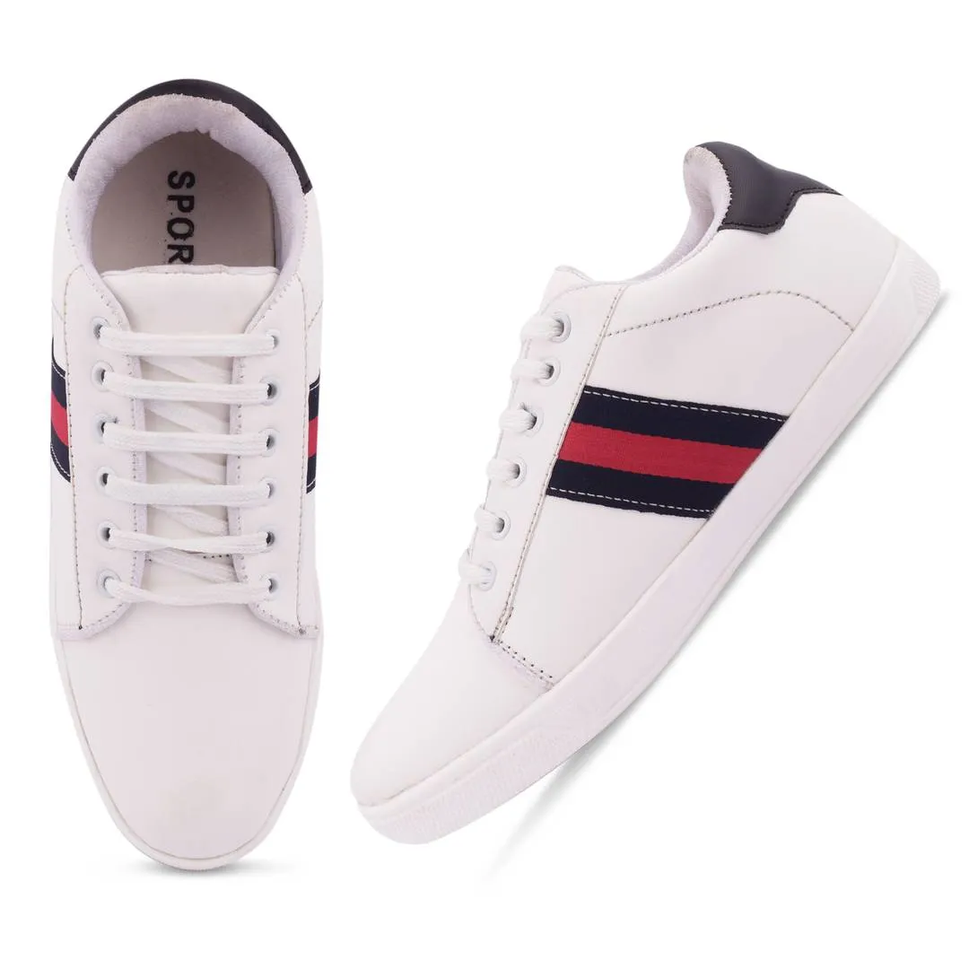 White Synthetic Leather Casual Shoes