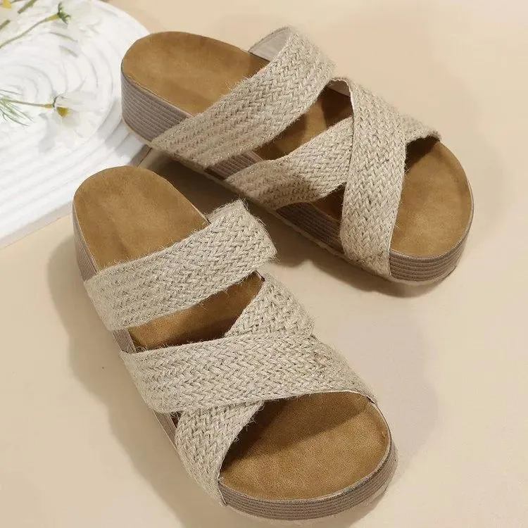 Woven Cross-Strap Platform Sandals