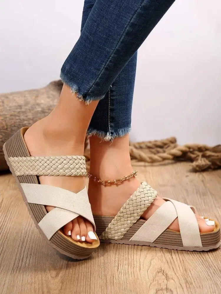 Woven Cross-Strap Platform Sandals